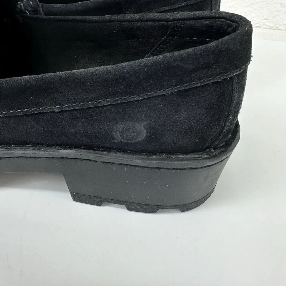 Born Womens Size 8 Capri Tassel Black Suede Lugged Loafers Shoes Capsule Preppy